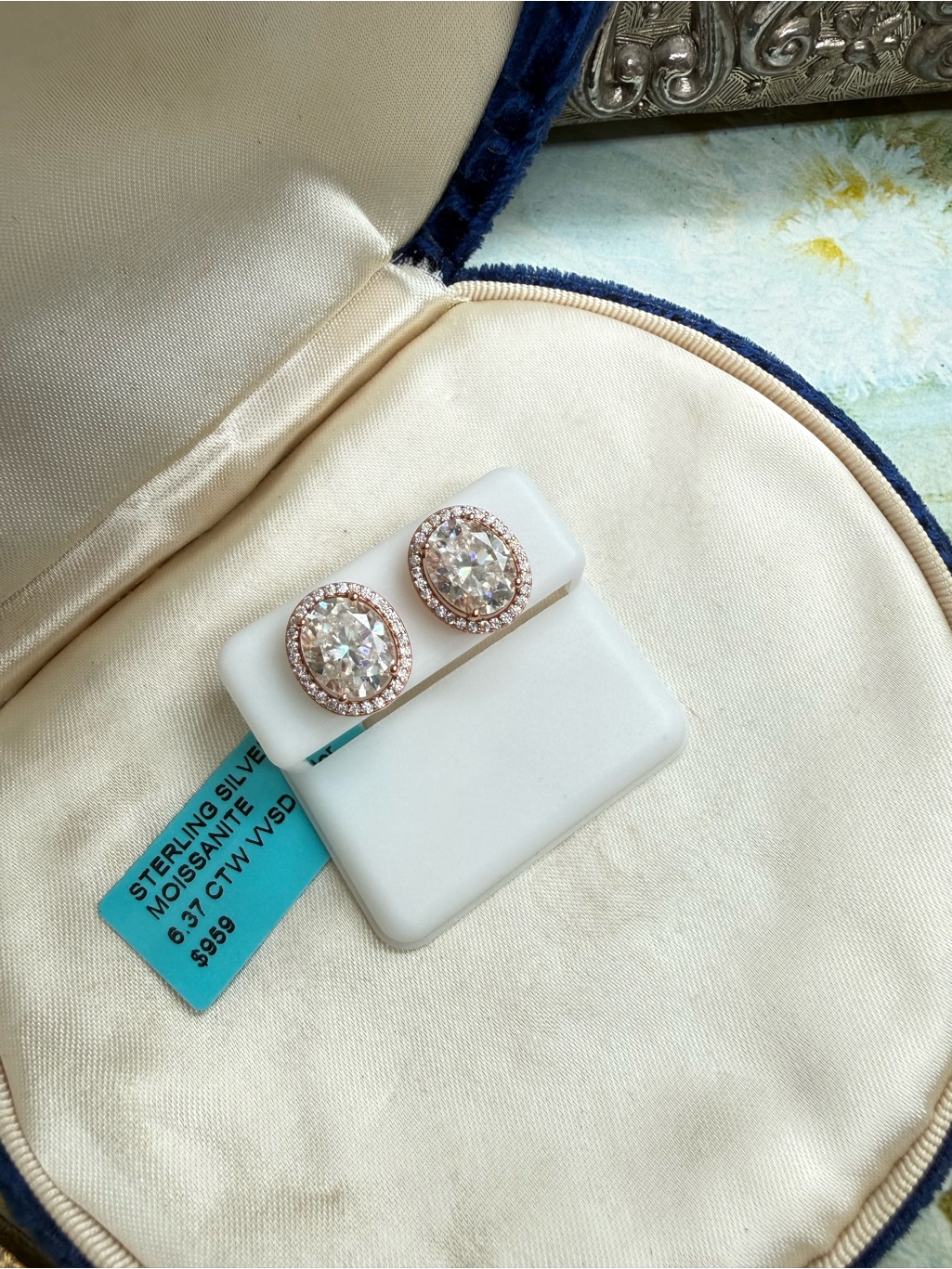 Sterling Silver Moissanite Rose Gold Earrings Nwt